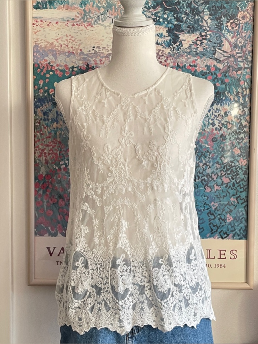 White Lace Top Size Small Sheer Boho Chic Victorian Coquette Festival Y2K